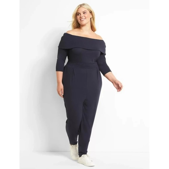 Lane Bryant Pants - Lane Bryant Off Shoulder Hacci 3/4 Sleeve Jumpsuit 26/28 Petite Black